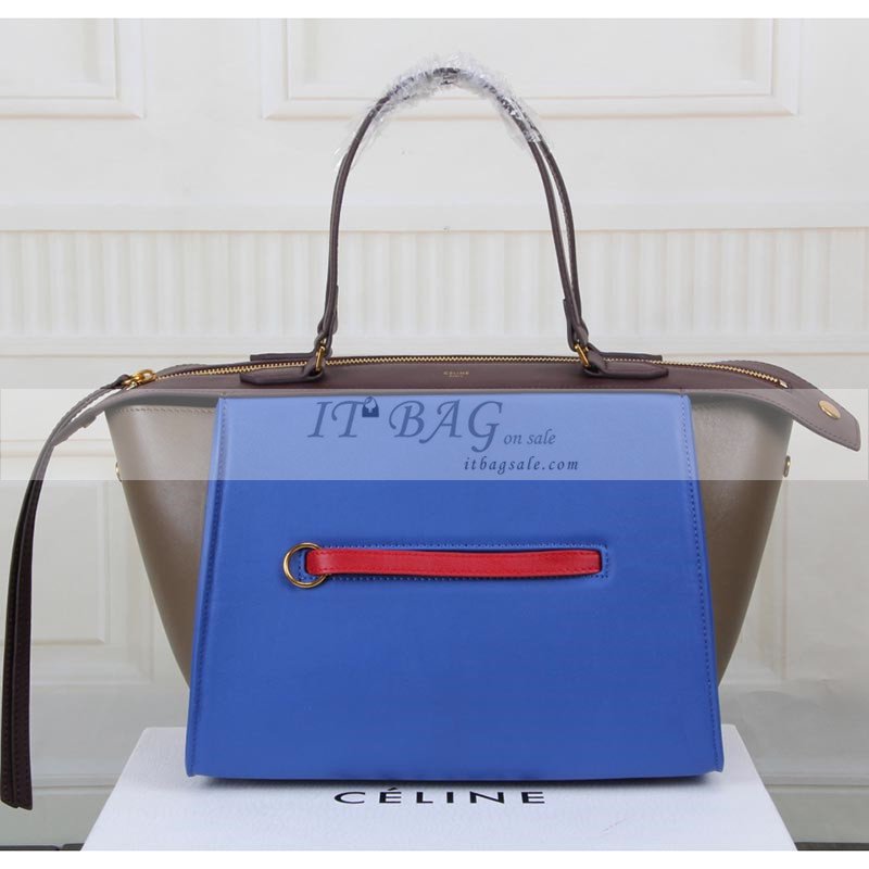 Celine piccolo sacchetto Anello in Smooth vitello Electric Blue Rosso Khaki caffè scuro